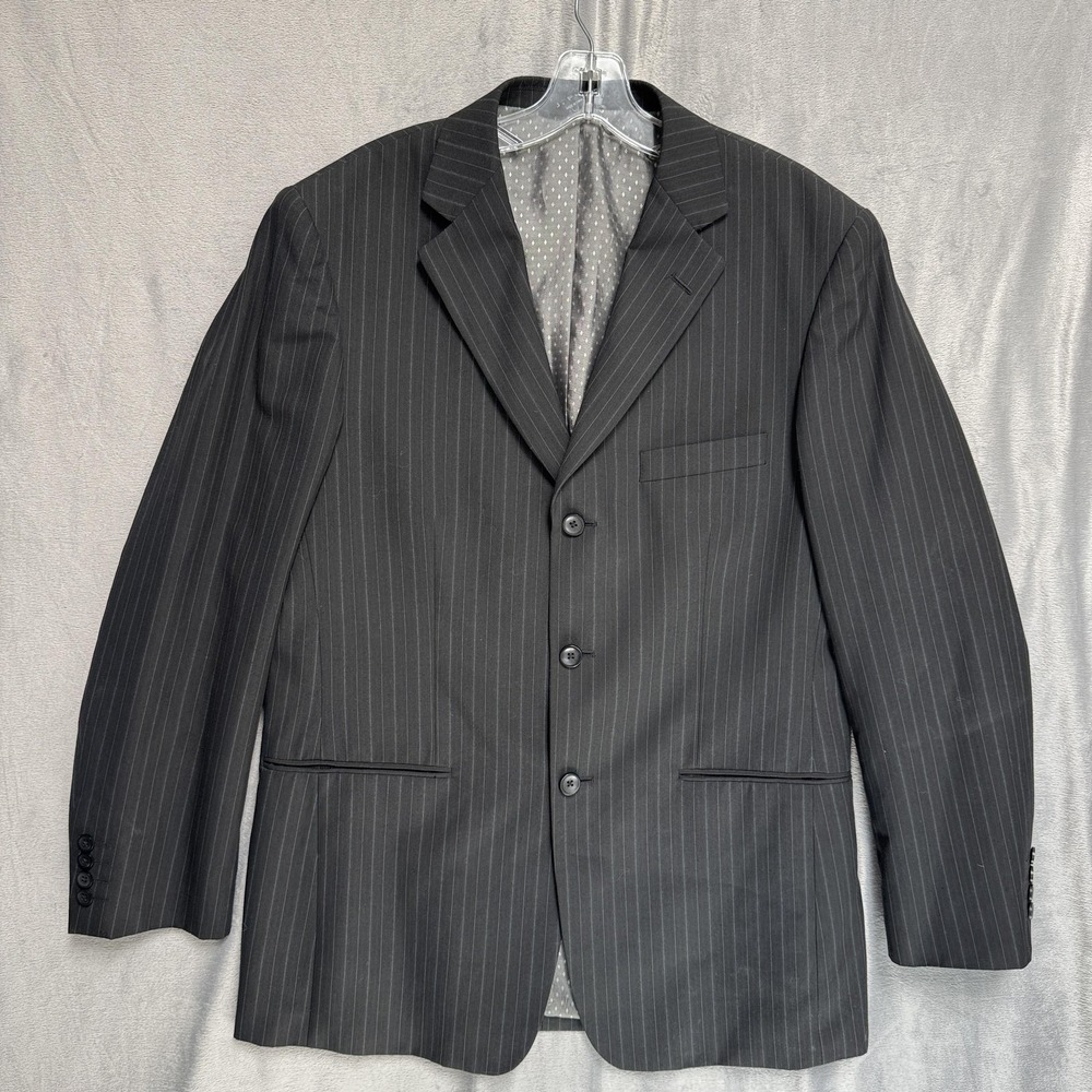 J. Ferrar‎ Suit Jacket Blazer Mens 46 Black Pinstripe 3 Button Notch Lapel Lined